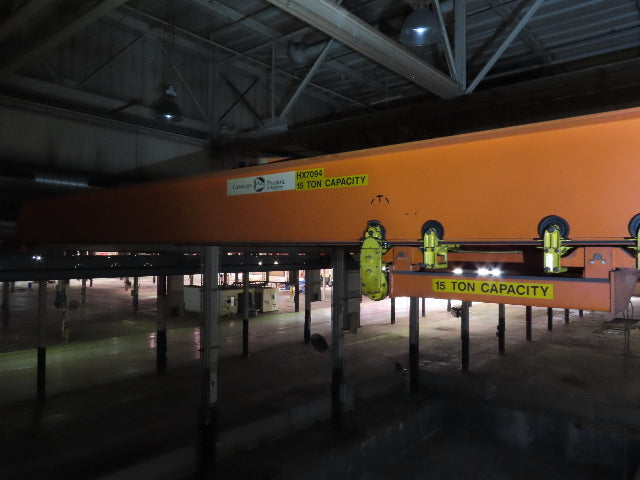 Cleveland Tramrail P&H 15 Ton Double Girder Bridge Crane 45' Span 2-Hoists