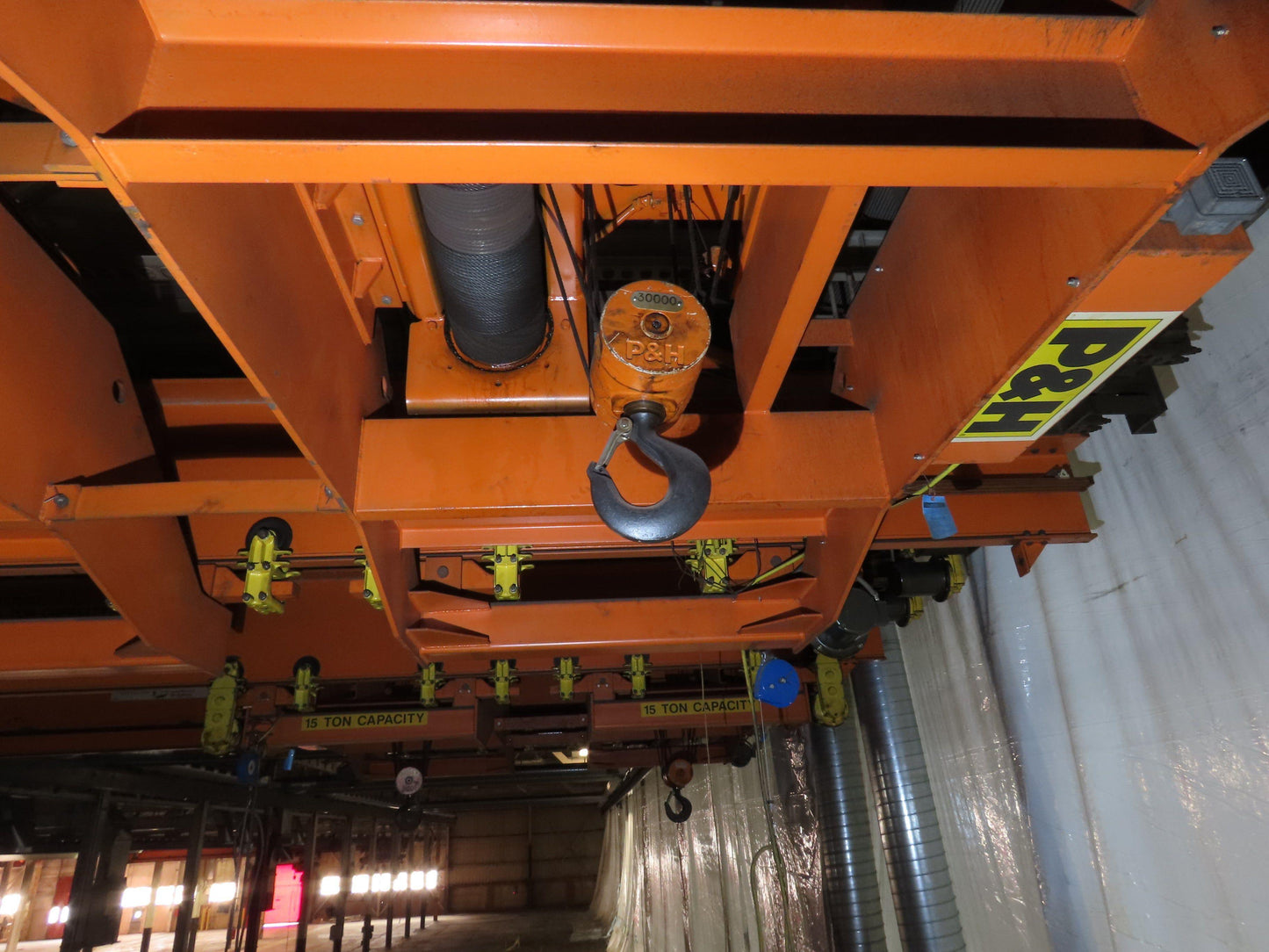 Cleveland Tramrail P&H 15 Ton Double Girder Bridge Crane 45' Span 2-Hoists