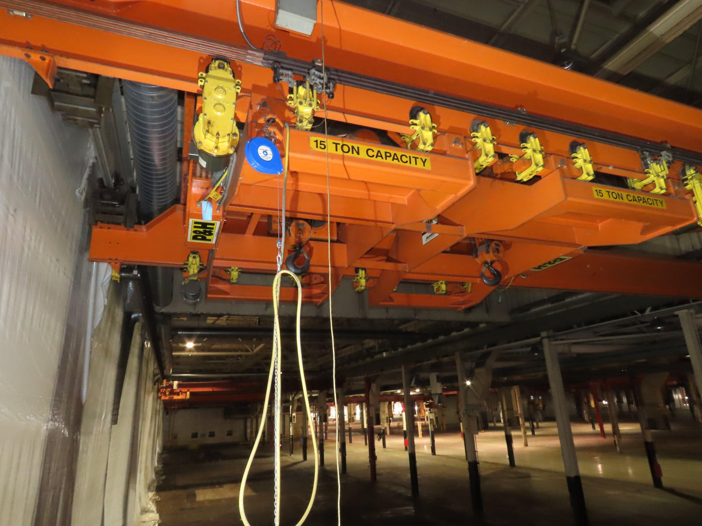Cleveland Tramrail P&H 15 Ton Double Girder Bridge Crane 45' Span 2-Hoists