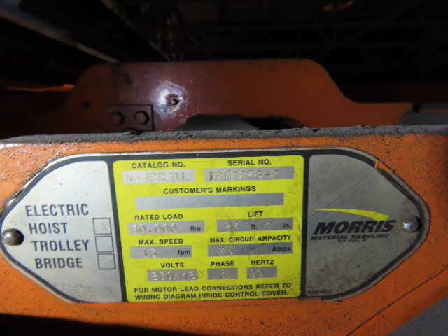 Cleveland Tramrail P&H 15 Ton Double Girder Underhung Bridge Crane 45' Span