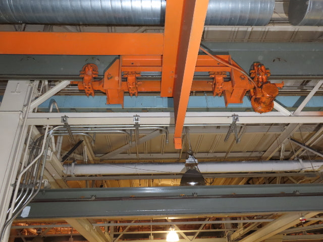 Cleveland Tramrail P&H 15 Ton Double Girder Underhung Bridge Crane 45' Span