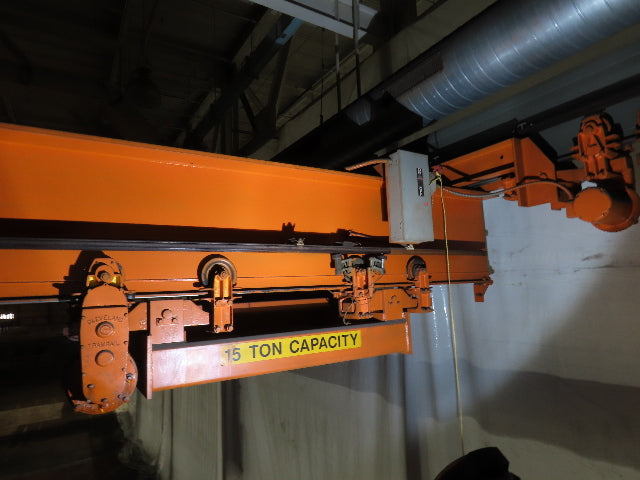 Cleveland Tramrail P&H 15 Ton Double Girder Underhung Bridge Crane 45' Span