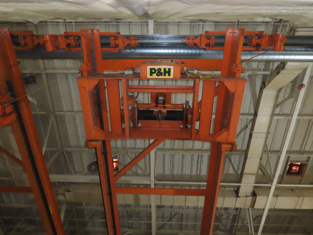 Cleveland Tramrail P&H 15 Ton Double Girder Underhung Bridge Crane 45' Span