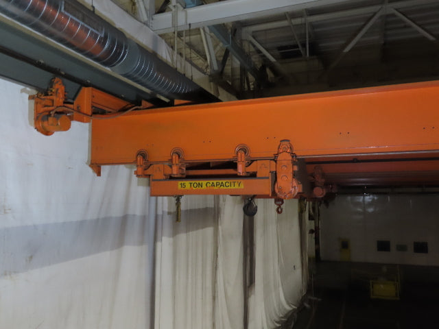 Cleveland Tramrail P&H 15 Ton Double Girder Underhung Bridge Crane 45' Span