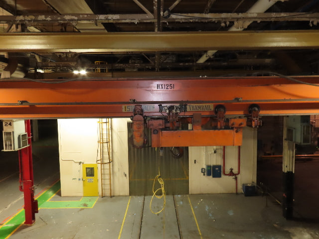 Cleveland Tramrail P&H 15 Ton Double Girder Underhung Bridge Crane 34' 10" Span
