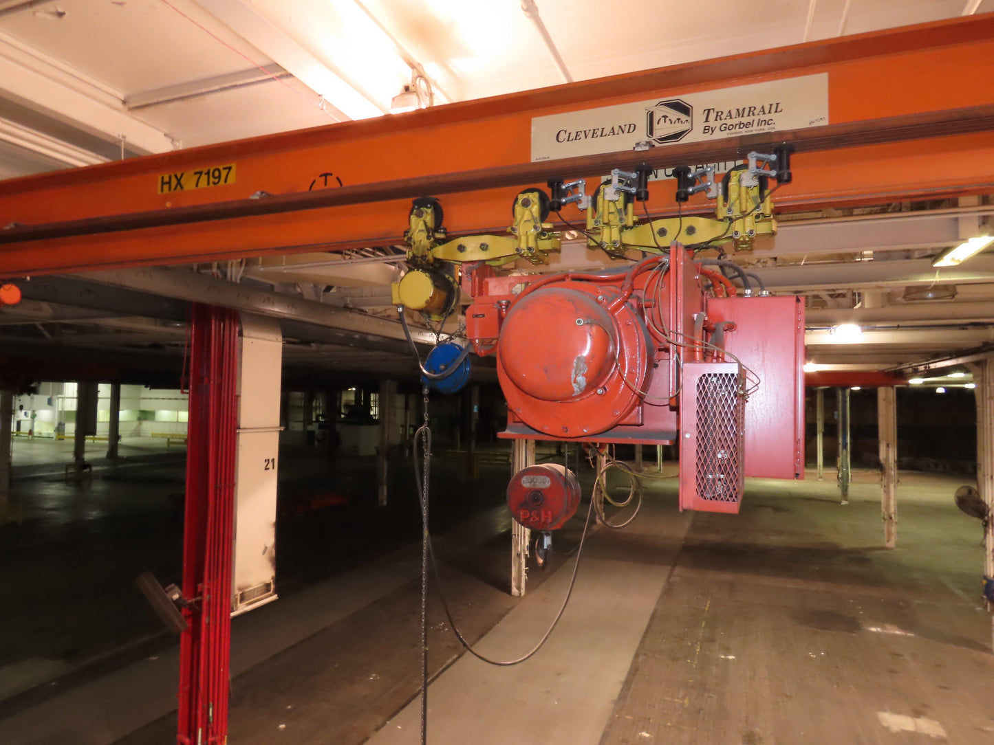 Cleveland Tramrail P&H 5 Ton Single Girder Underhung Bridge Crane 34' 10" Span