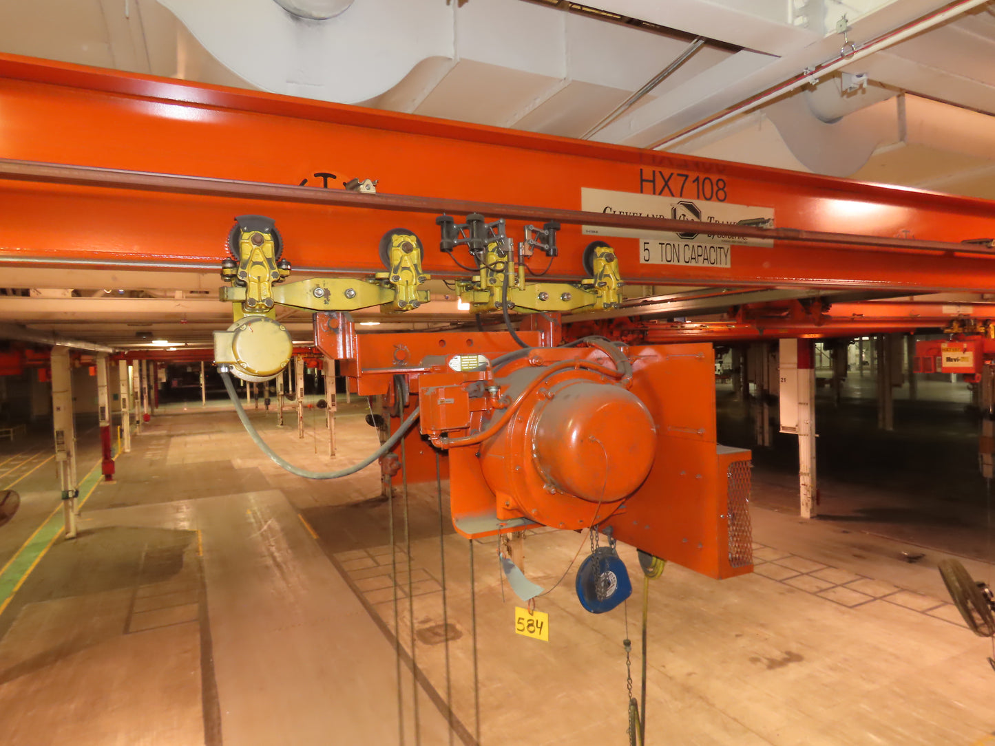 Cleveland Tramrail P&H 5 Ton Single Girder Underhung Bridge Crane 34' 10" Span