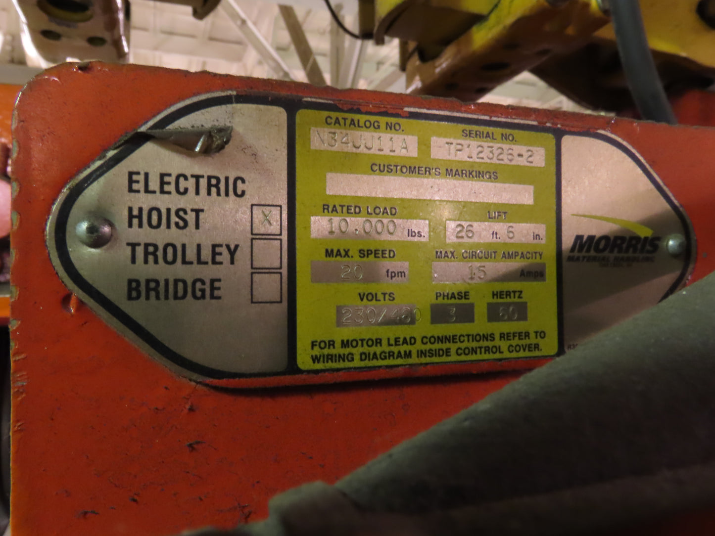 Cleveland Tramrail P&H 5 Ton Single Girder Underhung Bridge Crane 34' 10" Span