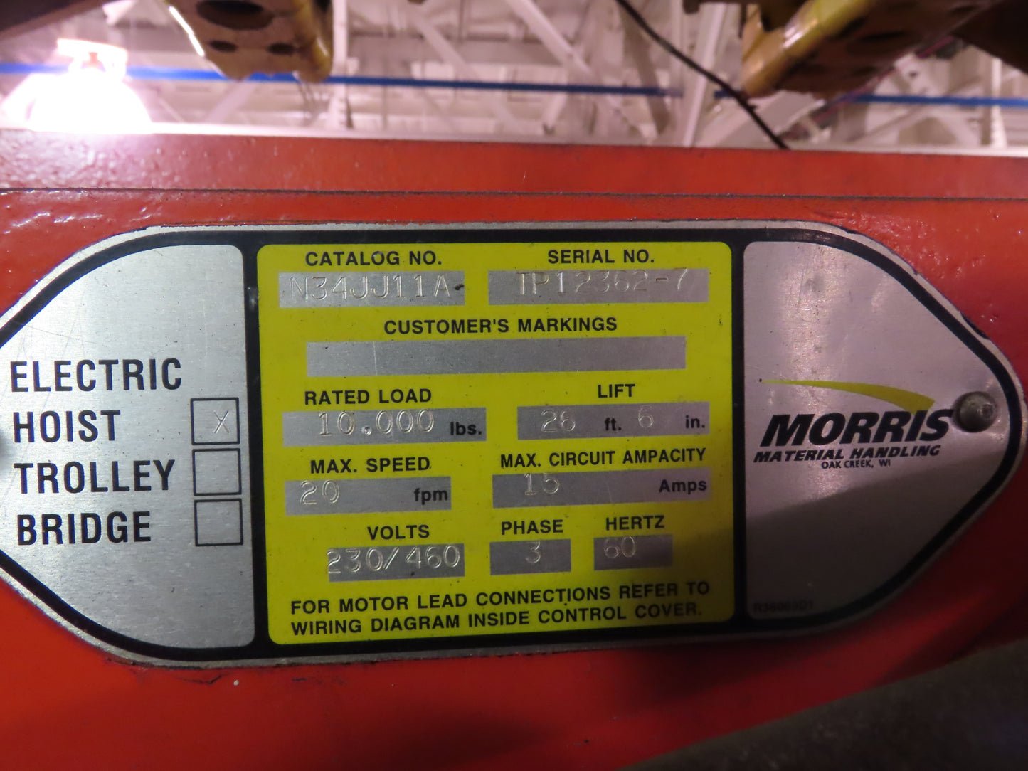 Cleveland Tramrail P&H 5 Ton Single Girder Underhung Bridge Crane 34' 10" Span