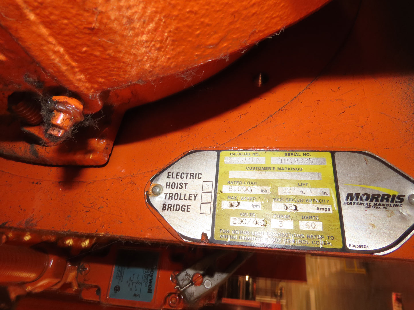 Cleveland Tramrail P&H 4 Ton Single Girder Underhung Bridge Crane 34' 10" Span
