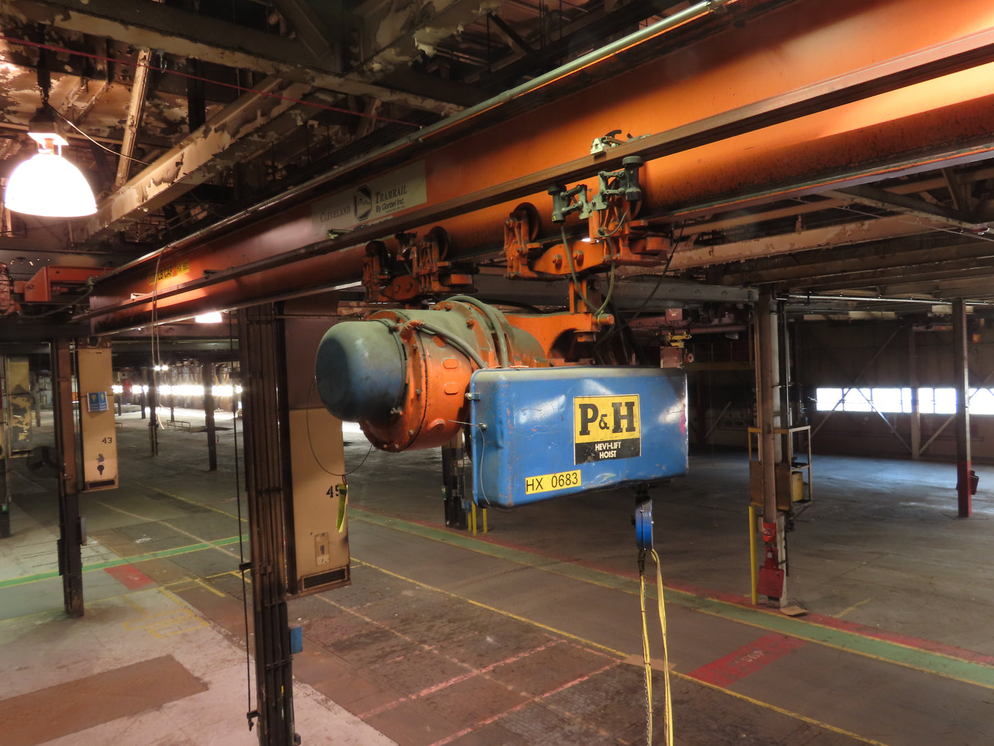 Cleveland Tramrail P&H 4 Ton Single Girder Underhung Bridge Crane 34' 10" Span