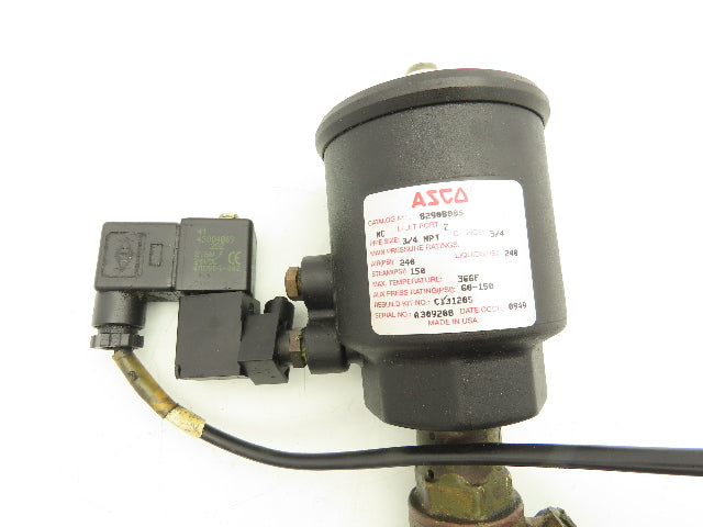 Asco 8290B005 Bronze Pneumatic Solenoid Valve 2-Way 3/4" NPT 24VDC N.C.