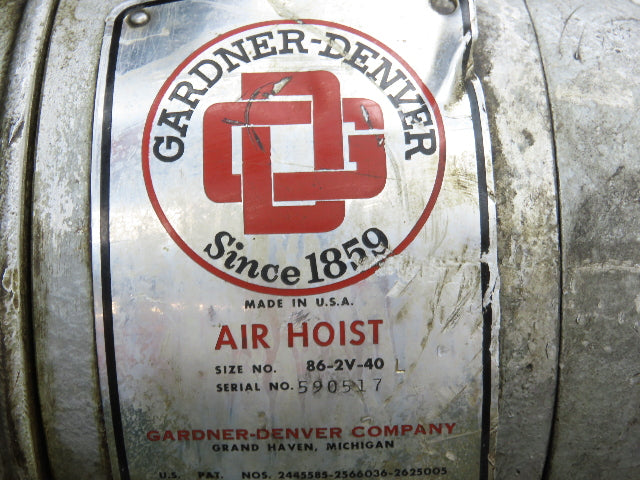 Gardner Denver 2 Ton 4000Lb Pneumatic Air Chain Hoist 11' Lift Hook Mount