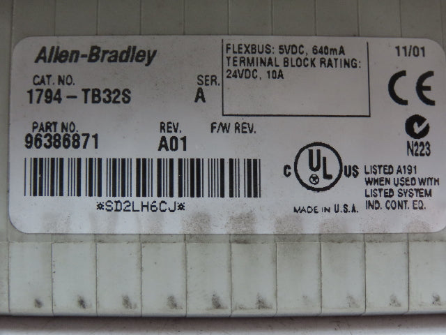 Allen Bradley 1794IB16X0B16P Flex I/O Sink Input/Source Output Ser A REV A01