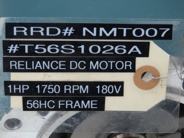 Reliance Electric T56S1026A DC Motor 180V 1Hp 4.5A 1750 RPM 56HC 7/8" Shaft