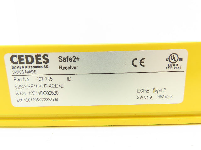 Cedes 107 715 Safe2+ Safety Light Curtain Receiver S2S-KRF1I-KH3-ACD4E 360mm