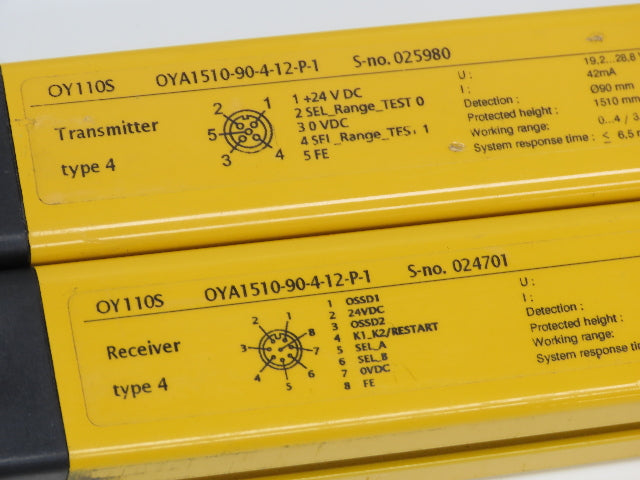 IFM OYA1510-90-4-12-P-1 Safety Light Curtain Transmitter Receiver Set 150mm