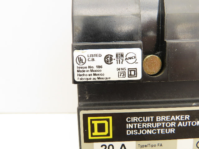 Square D FA36020 I-Line Circuit Breaker 20A 600V 3 Pole Gray Face