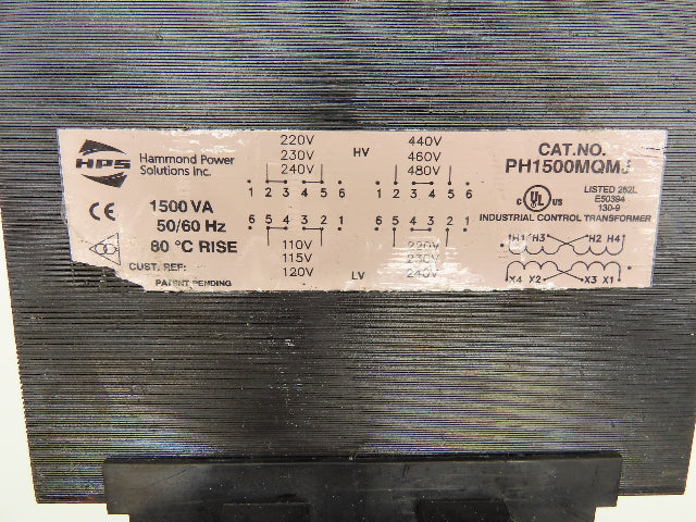 Hammond PH1500MQMJ Industrial Control Transformer 1500VA 120/240V 240/480V