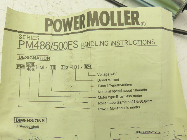 Itoh Denki PM486FS Power Moller Motorized Conveyor Roller 1.9" Dia 798mm 24VDC