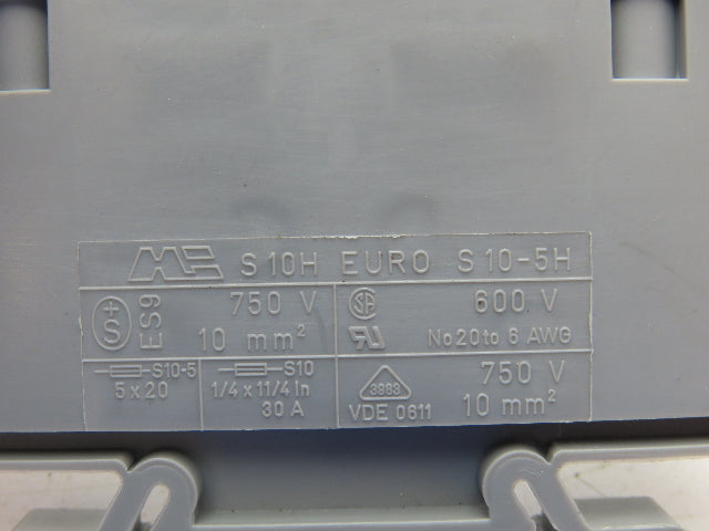 Morsettitalia S10H EURO S10-5H DIN Rail Terminal Block Fuse Holder 30A Lot of 25