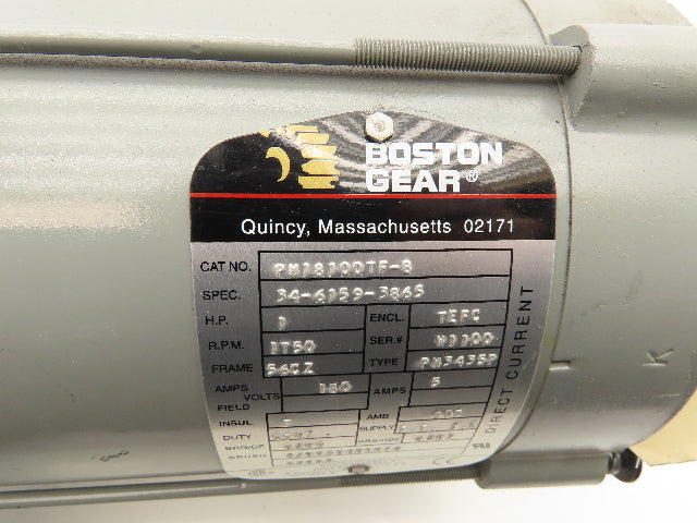 Boston Gear PM18100TF-B DC Motor 180V 1Hp 5A 1750 RPM 56CZ Frame 7/8" Shaft