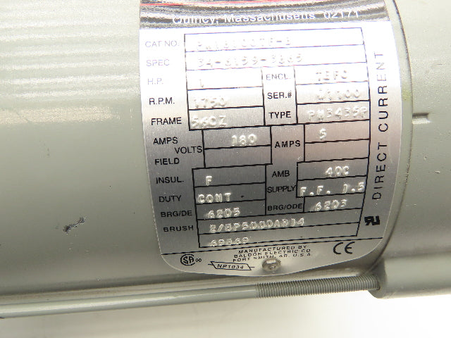 Boston Gear PM18100TF-B DC Motor 180V 1Hp 5A 1750 RPM 56CZ Frame 7/8" Shaft