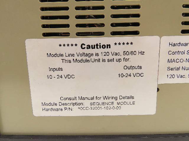 Barber Colman 80CC-32001-102-0-00 Sequence Module Maco 8000 120VAC 24VDC I/O
