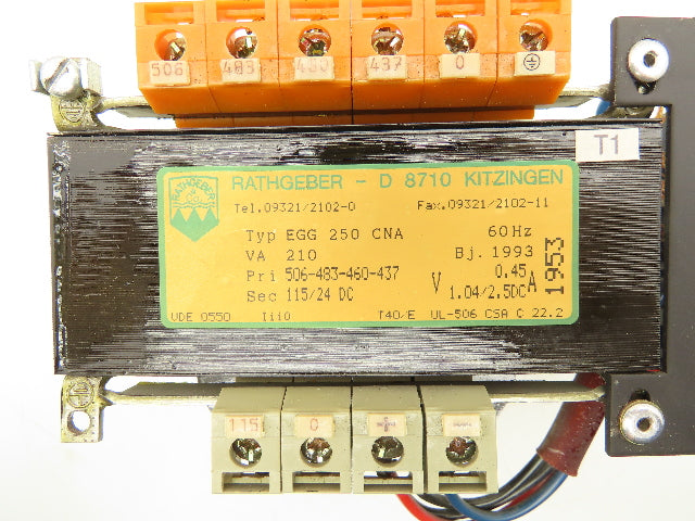 Rathgeber Kitzingen Type EGG 250 CAN Transformer 210 VA HV 460V - LV 115/24VDC