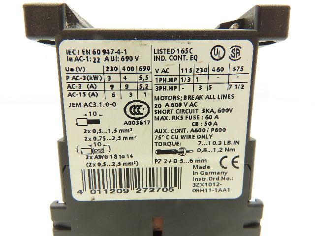 Siemens 3RT1016-1BB41 Contactor 24VDC Coil 9A 400VAC 4kW 3Pole Lot Of 8