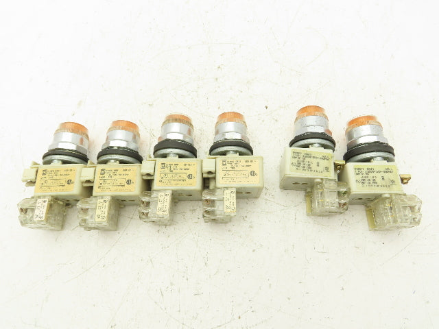 Square D 9001-KM1 Amber Guarded 30mm Push Button Switch Contactor Block Lot of 6