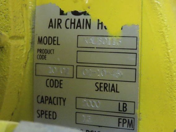 Yale KAL 1 Ton 2000Lb Pneumatic Air Chain Hoist 10' Lift Pendant w/Push Trolley