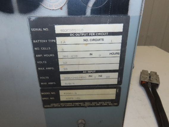 Hobart 450A1-6 Accu-Charge 12V Forklift Battery Charger 208/240/480V 1Ph 450Ah
