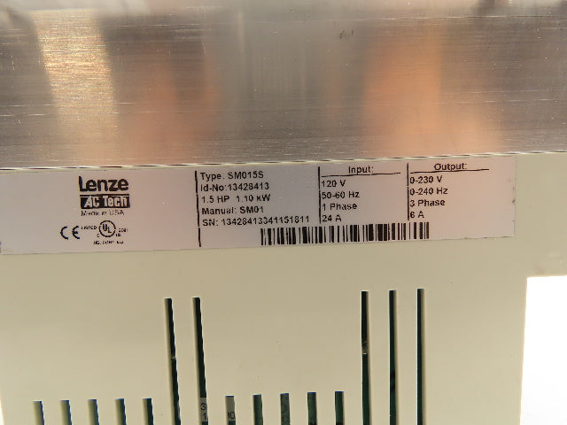 Lenze SM015S AC Tech Variable Speed Drive VFD 1.5Hp 120V 1PH In 240V 3PH Output