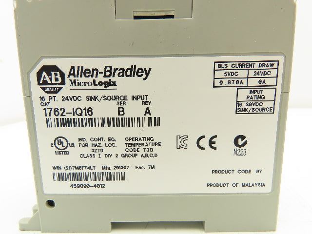 Allen Bradley 1762-IQ16 MicroLogix Sink Source Input Module Ser B Lot Of 2