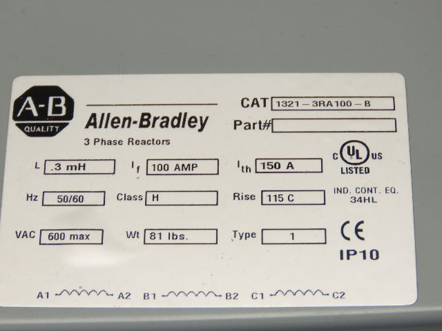 Allen Bradley 1321-3RA100-B Line Reactor Transformer 100/150A 600V 3Ph