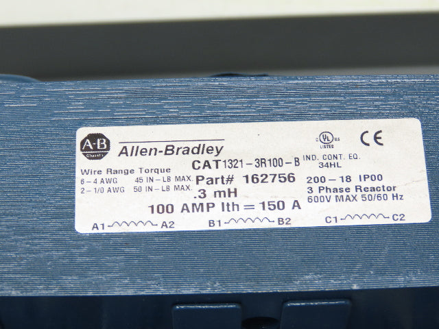 Allen Bradley 1321-3RA100-B Line Reactor Transformer 100/150A 600V 3Ph