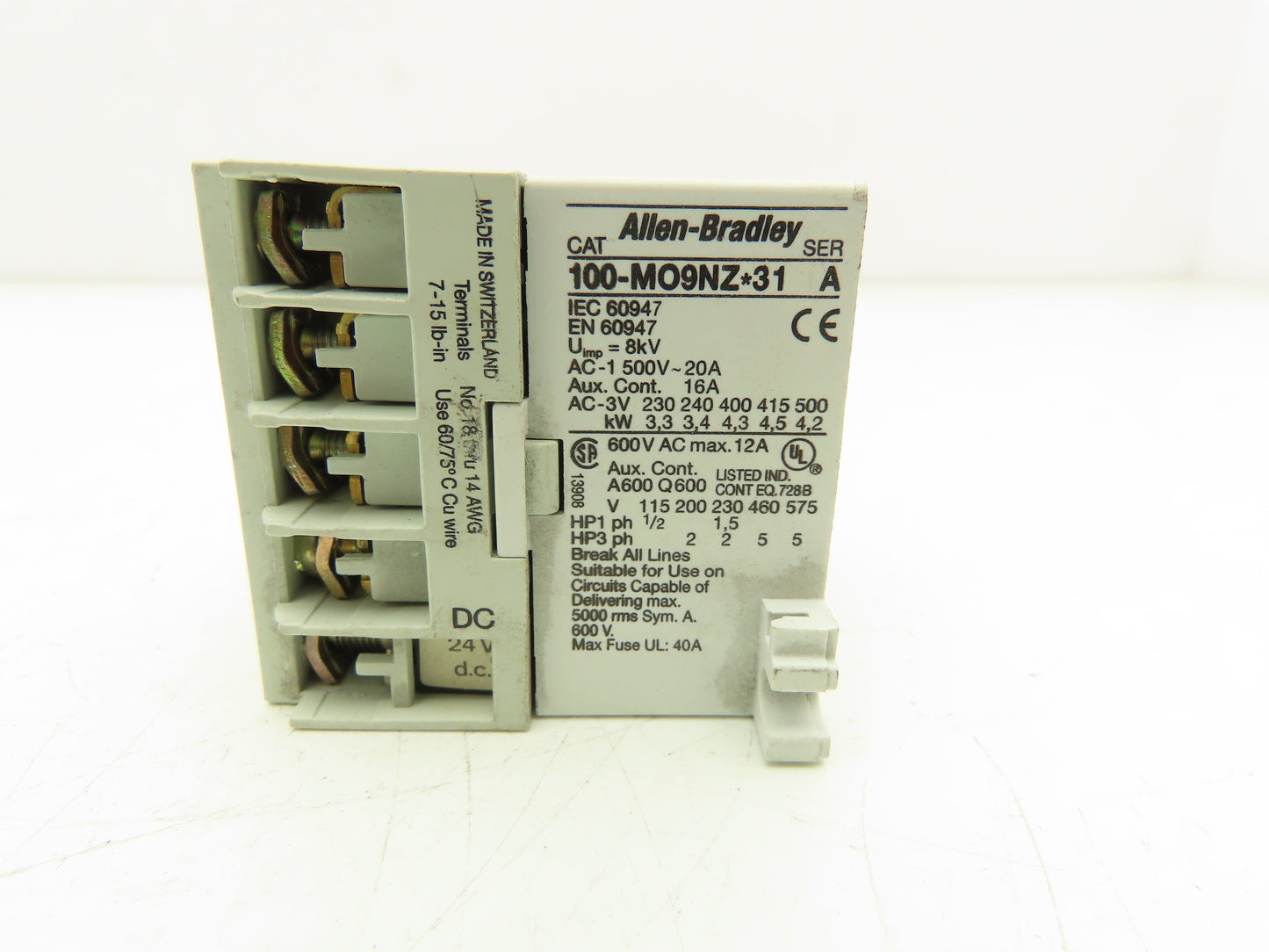 Allen Bradley 100-MO9NZ Motor Starter Contactor Block 20Amp 600V 3 Pole Lot of 6