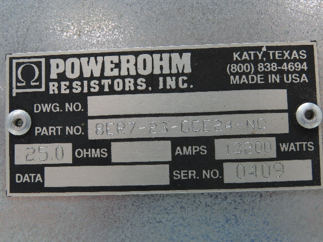 Powerohm 8ER7-23-GCE24-NC Brake Fixed Resistor Bank 25O 13200 Watts 25 ohms