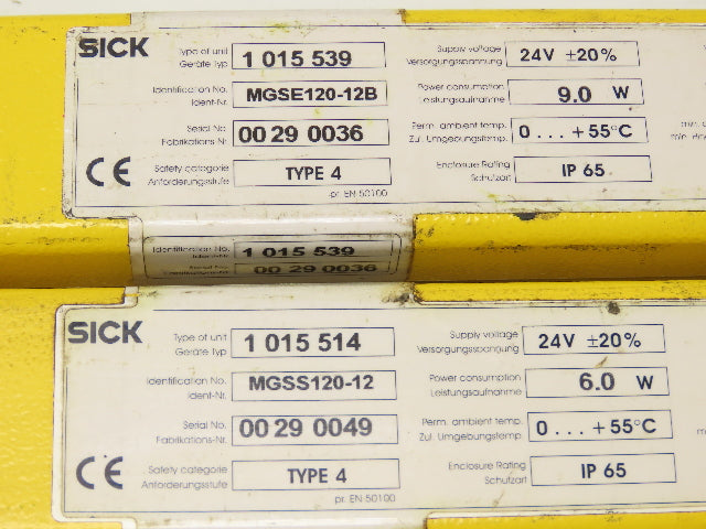 Sick 30-MGS Safety Light Curtain Sender & Receiver Set MGSS120-12 / MGSE120-12B