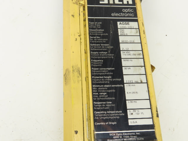 Sick Optic AGSE 1200-1211 Safety Light Curtain Receiver 1183mm x 6m