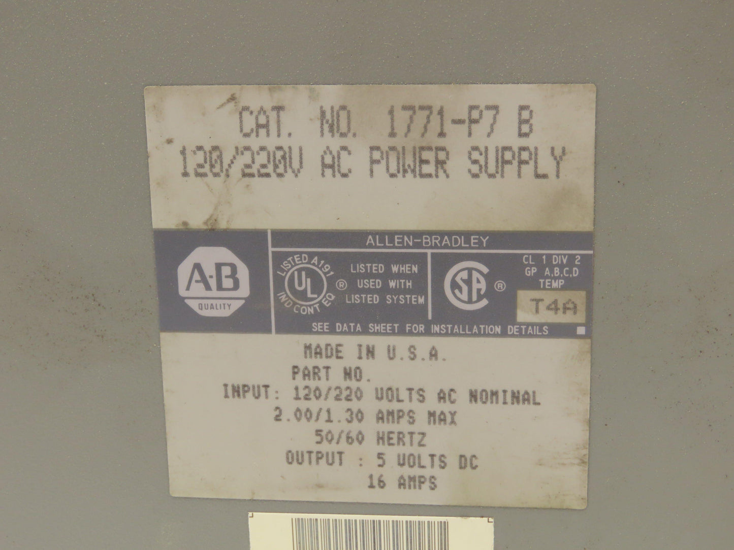 Allen Bradley 1771-P7 120/220 AC Power Supply Series B Lot of 3