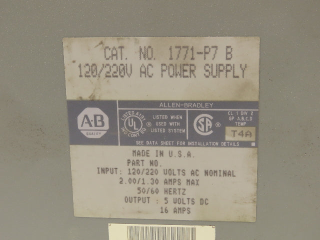Allen Bradley 1771-P7 120/220 AC Power Supply Series B Lot of 3