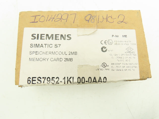 Siemens 6ES7 952-1KL00-0AA0 SIMATIC S7 Memory Card 5V Flash 2Mb 16-bit