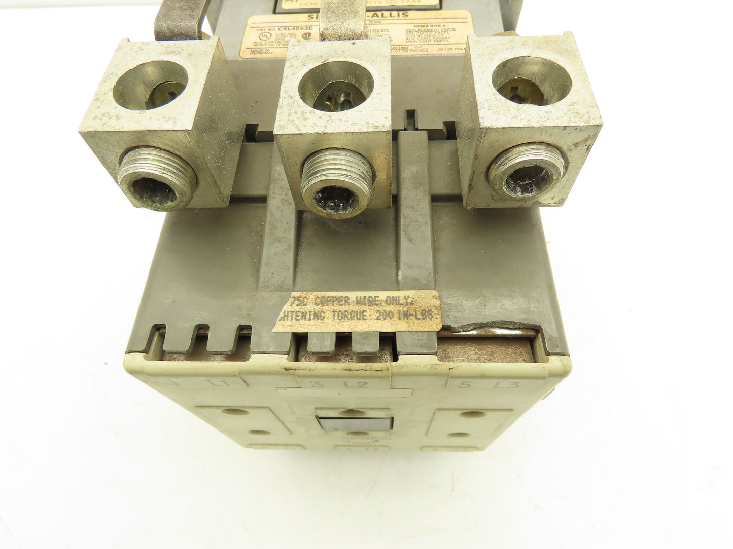 Siemens-Allis CXL40*3E Contactor 135A 600V 3 Pole 120V Coil Model E
