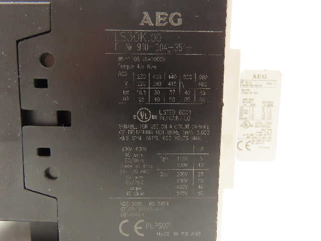 AEG LS30K.00 Contactor 220-660VAC 3PH 25-60HP 18.5-45kW