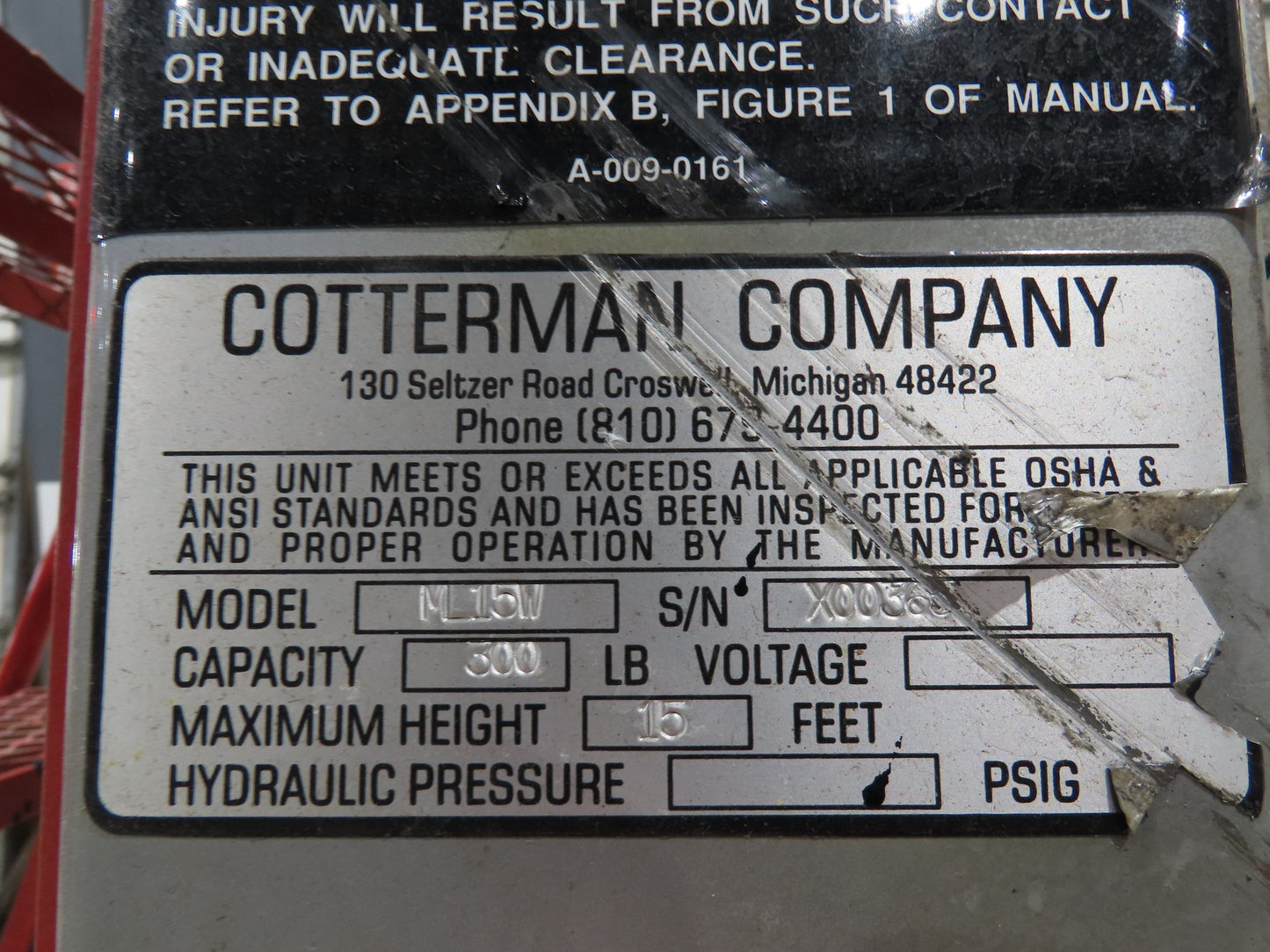 Cotterman ML15W Maxi-Lift 15' Manual Man Lift Elevating Work Platform Ladder