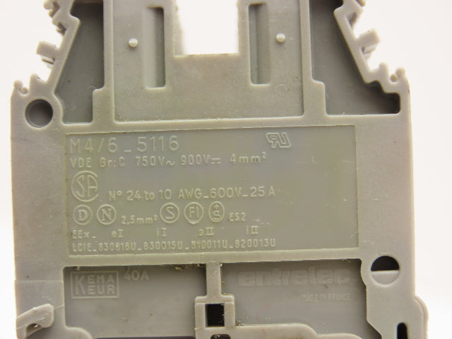 Entrelec M4/6 5116 Terminal Block DIN Rail 600V 25A 24-10AWG Lot of 95