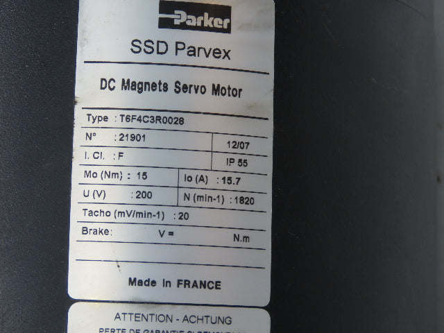 Parker T6F4C3R0028 SSD Parvex DC Servo Motor 1820 RPM