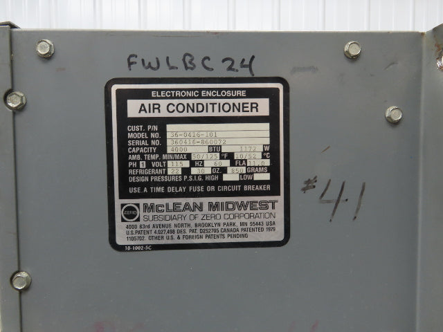 Mclean Midwest 36-0416-101 Electrical Enclosure Air Conditioner 4000 BTU 115V